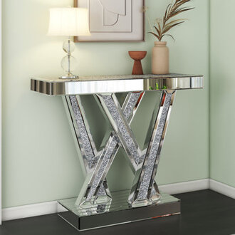 Amla Mirrored Glass Console Table UltraModern Contemporary Glam Stylish