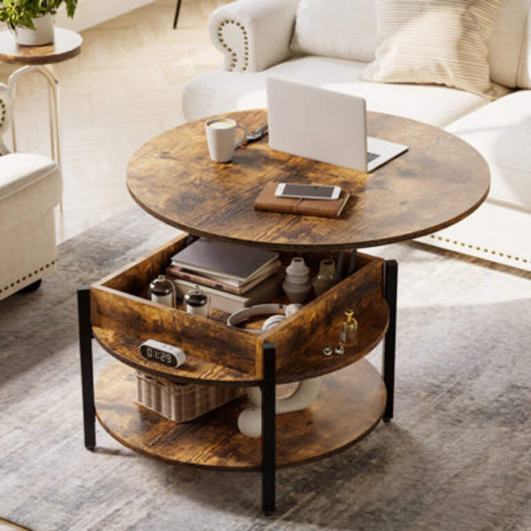 Wynny Round Lift-Top Wood Coffee Table with Storage
