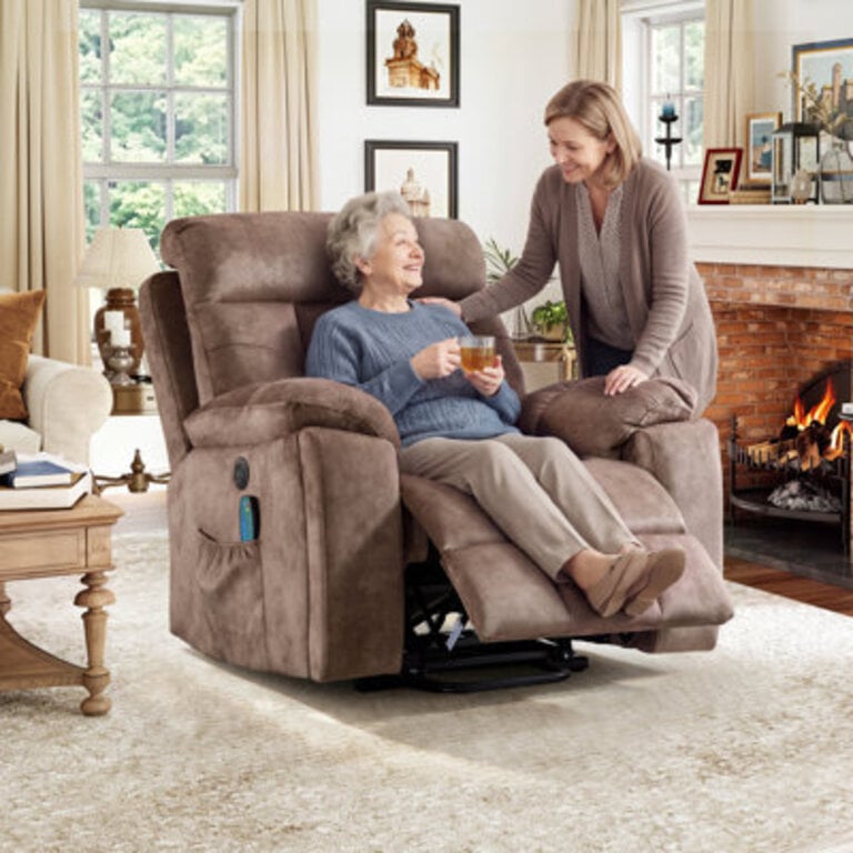 Microfiber Lift Assist Reclining Chair with Massage Heating  Dual Hidden Cupholders  USB  Side Pocket