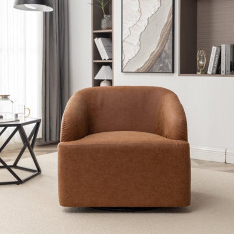 Broderic Faux Leather Swivel Barrel Chair