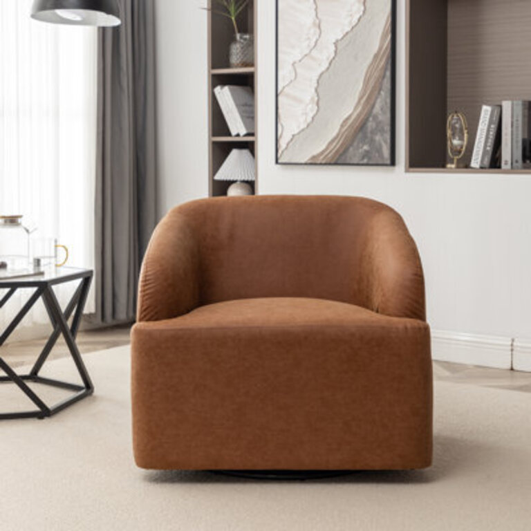 Broderic Faux Leather Swivel Barrel Chair