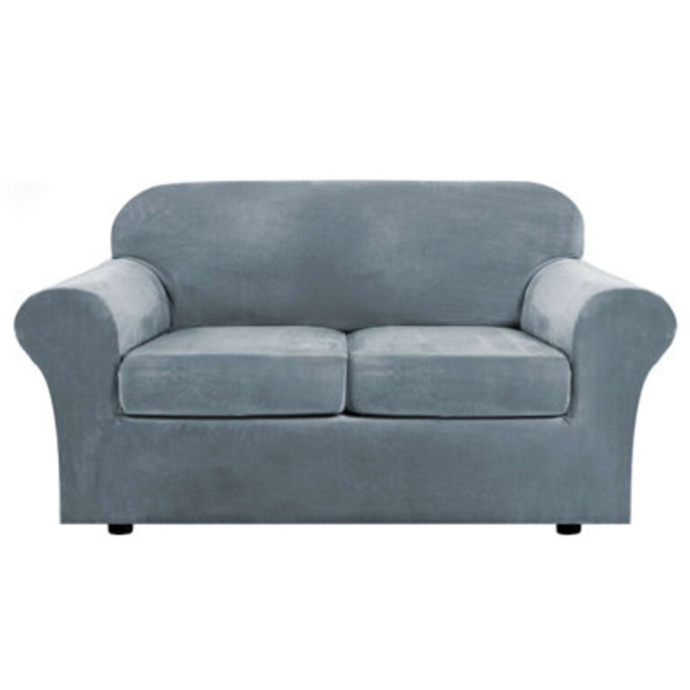 Soft Velvet Plush 3 Piece Stretch Loveseat Sofa Slipcover for 2 Cushion Couch Machine Washable