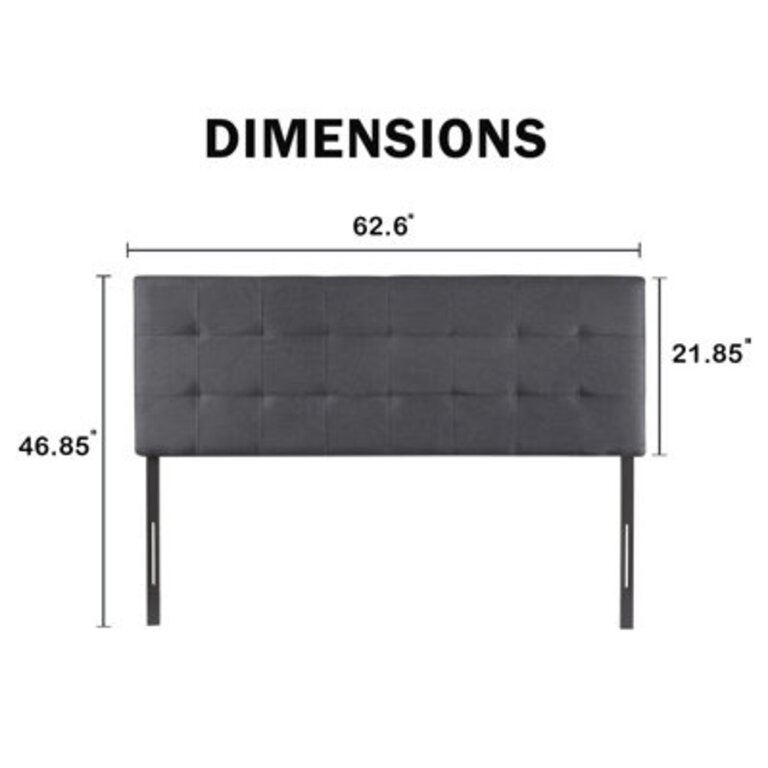 Classic Tufted Adjustable Upholstered Queen Headboard in Linen Fabric Metal Legs