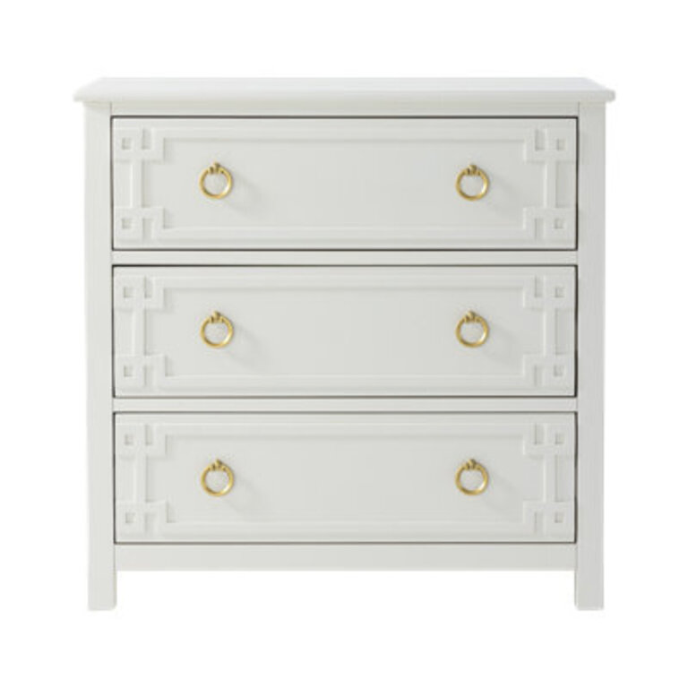 Farmhouse White 3-Drawer Dresser Assembly Required French Country Chest Of Drawers With Embossed Geometric Lines