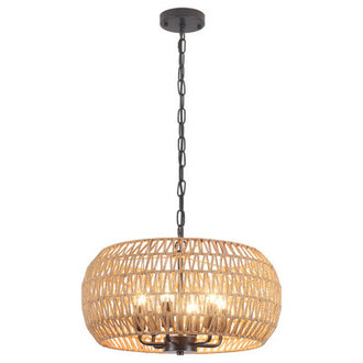 6 - Light Round Drum Hemp Rope Rattan Boho Chandelier Natural Rattan Bohemian Pendant Light For Kitchen Island Living Room-1889W x 6869H