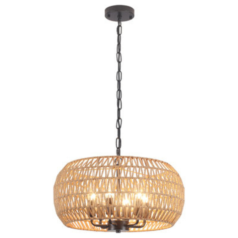 6 - Light Round Drum Hemp Rope Rattan Boho Chandelier Natural Rattan Bohemian Pendant Light For Kitchen Island Living Room-1889W x 6869H
