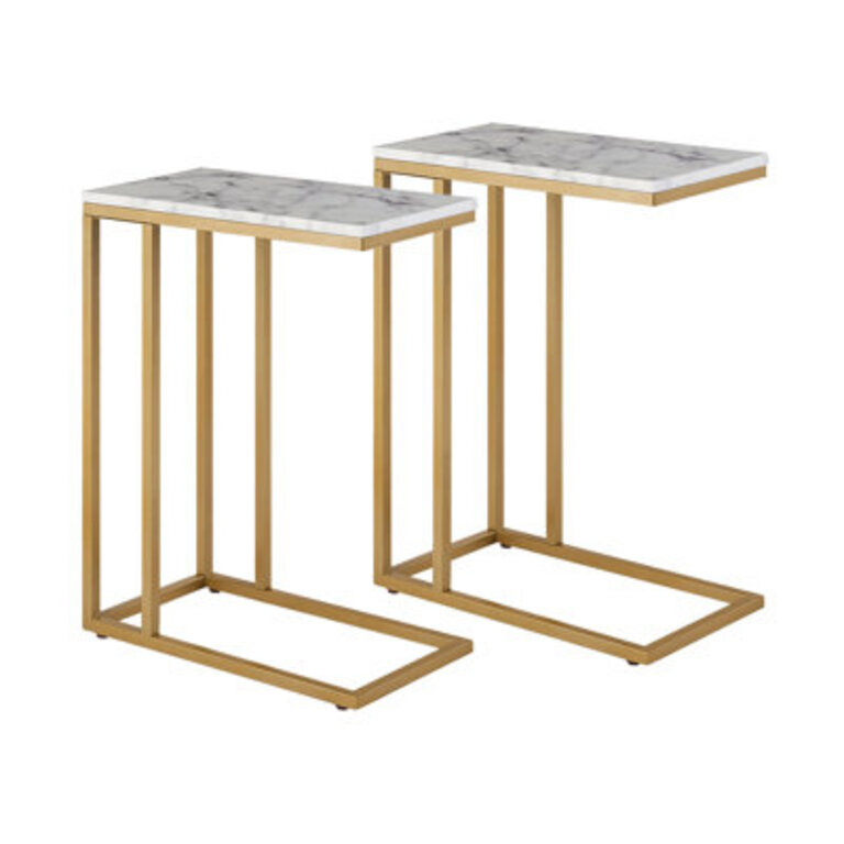 Lyndsey Faux Marble C-Shaped End Table Set