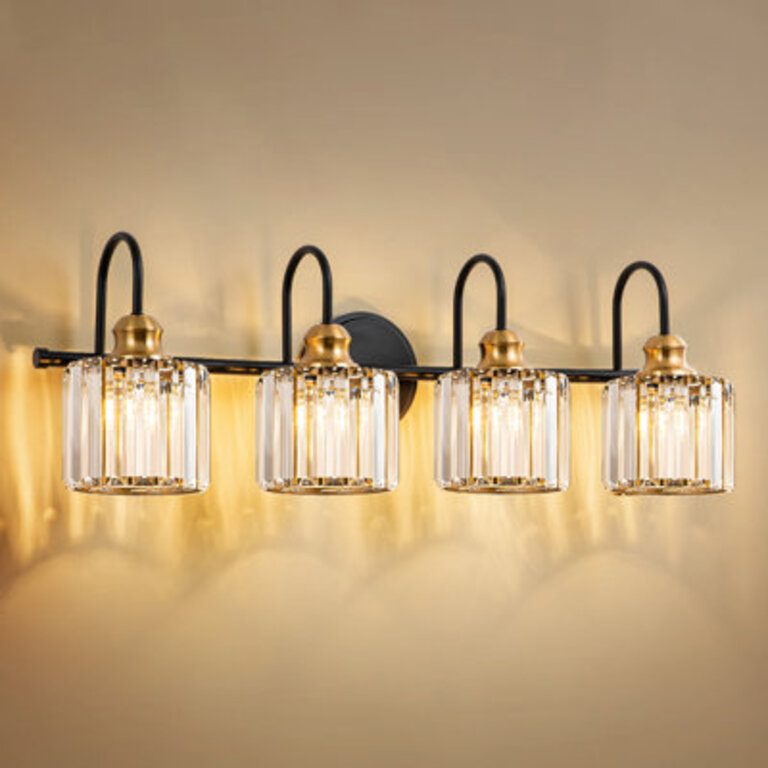 Gjystina 3-Light Dimmable Gold-BlackChrome Crystal Vanity Light