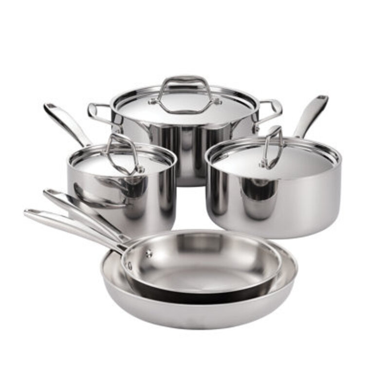 Tramontina Signature Tri-Ply Clad Stainless Steel 8-Piece Cookware Set with Lids Pots and Pans Kitchen Set Induction-Ready Dishwasher-Safe NSF-Certified