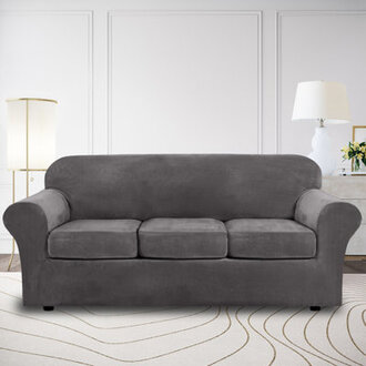 Modern Soft Velvet Plush 4 Piece High Stretch Sofa Slipcover Furniture Protector Luxury Thick Velvet Sofa Cover for 3 Cushion Couch Machine Washable