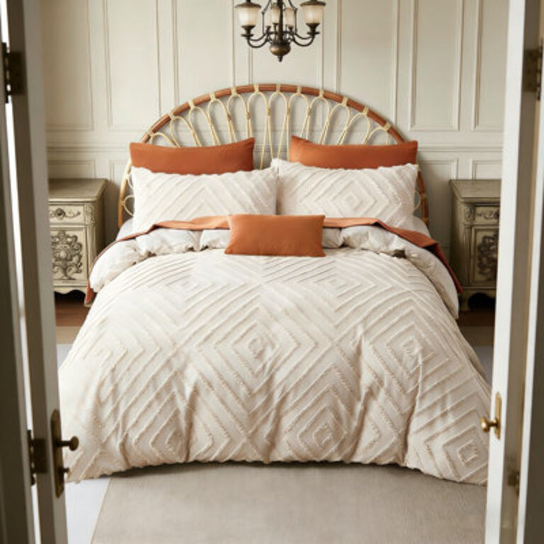 Nayoroom SJT-CRLX Jacquard Geometric Pattern Tufted Boho Shabby Elegance Duvet Cover Set