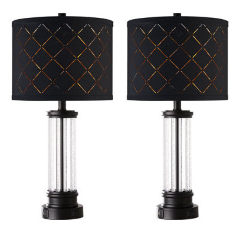 Dandridge 26 Crystal Table Lamp Set With Night Light And USB Ports