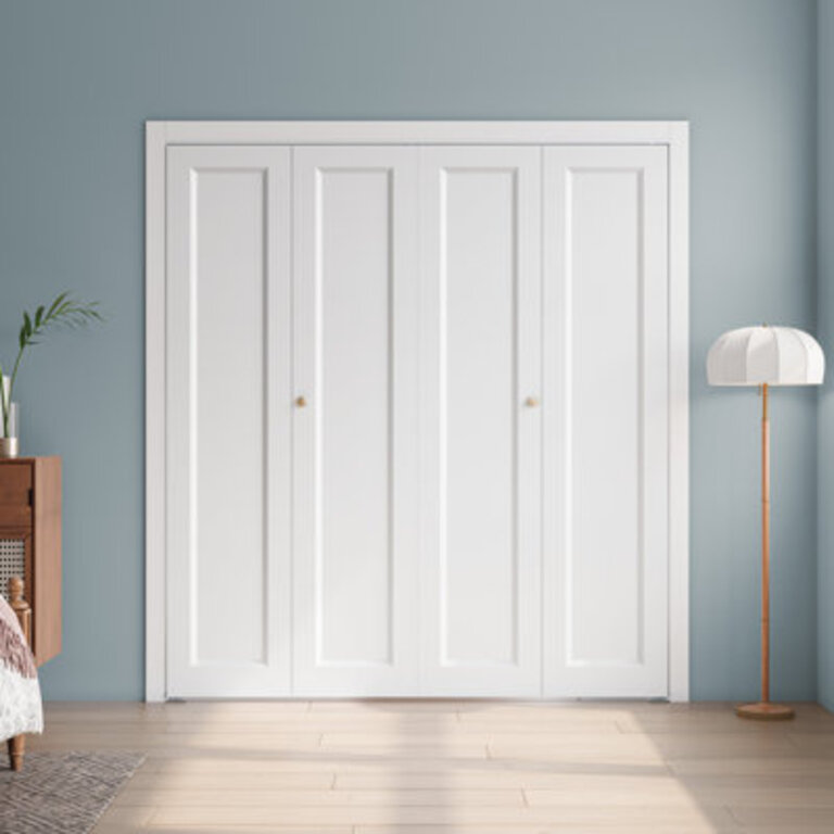 Paneled Manufactured Wood 1-Panel White Primed Bi-fold Door With Hardware Kit