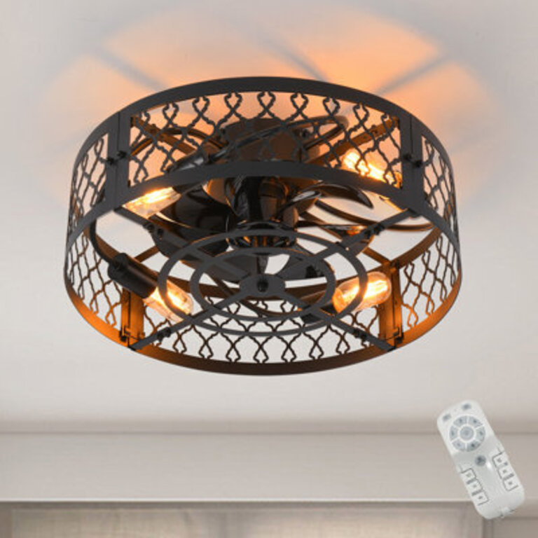Otylia 197 Farmhouse Reversible Caged Ceiling Fan with Light Kit and Remote