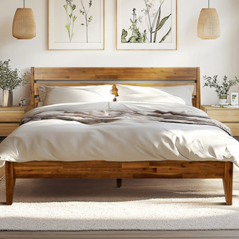 Acacia Premium Emery Solid Wood Platform Bed Frame with Headboard Included No Box Spring Needed Weight Capacity 800lb