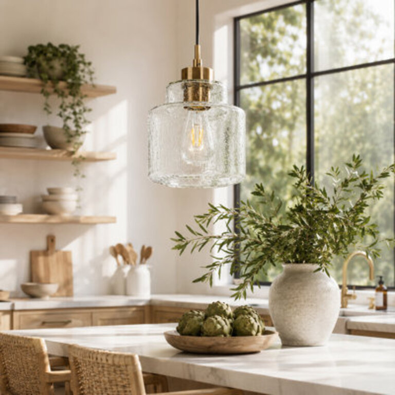 Meya 1 - Light 7W Single Drum Pendant with Raindrop Glass