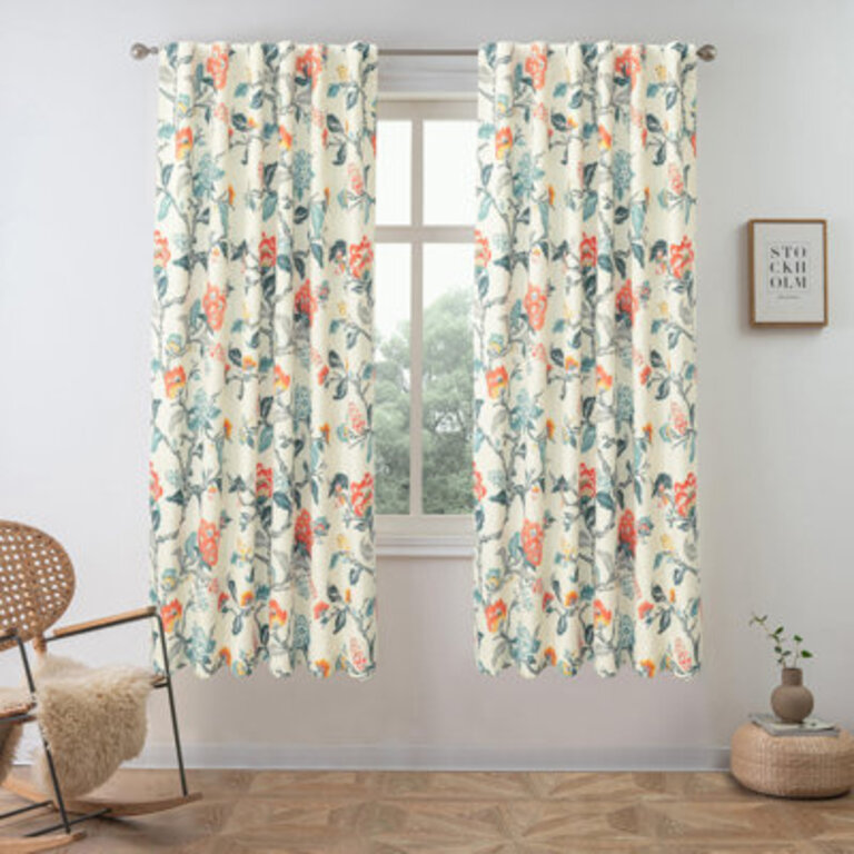 Lark Manor 100 Blackout Linen Floral Patterned Curtains Double Layer Drape Rod Pocket Back Tab
