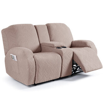 Harriet Box Cushion Recliner Loveseat Harriet with Console Stretch Anti-Slip Reclining Slipcover for 2 Cushion Couch with Pockets