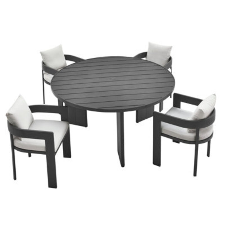 Tahoe 5-Piece Outdoor Patio Aluminum Dining Set In Gray White