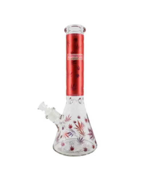 Foil Leaf Hemp Leaf Print Bong 14" Assorted