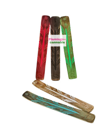 UNBRANDED 10' Wood Incense Burner Feather Design Assorted