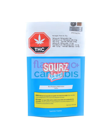 Spinach Sourz Blue Raspberry Watermelon Indica Gummies 5X2MG