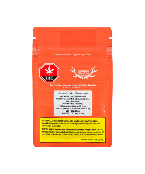 WYLD Peach 5:1 CBD:THC Hybrid Gummies 2X5MG
