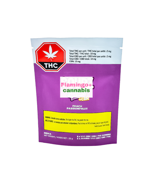 Spinach Sourz Peach Passionfruit 1:1:1 CBN:CBD:THC Indica Gummies 5X2MG