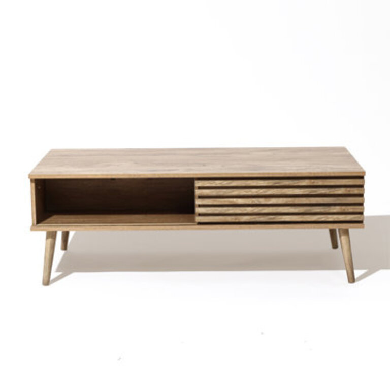 Kristepher Mid-Century Modern Rectangular Coffee Table with Sliding Door and Storage