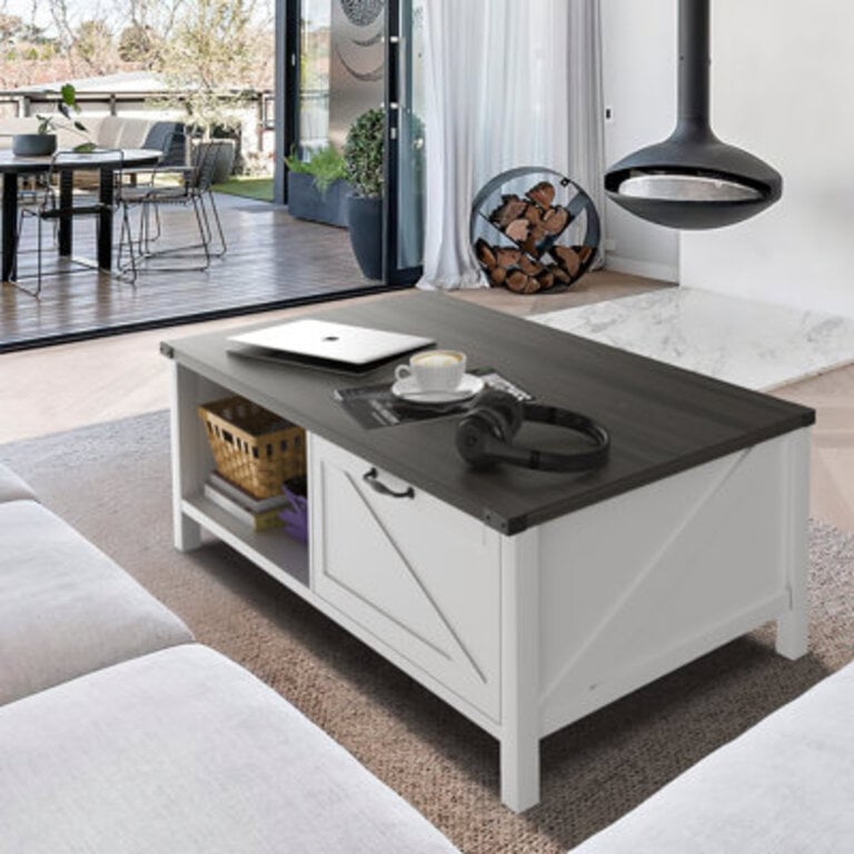 Learoy 46" 4 Legs Rectangular Coffee Table With Storage And Drawer For Living Room