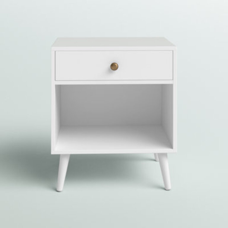 Vansant 1 - Drawer Nightstand with Drawer and Open Compartment, Solid Wood Legs