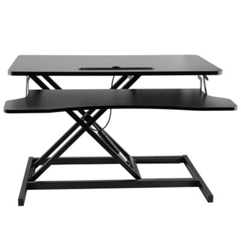 32? Height Adjustable Standing Desk, Converter Tabletop, Dual Monitor Riser Workstation, Black