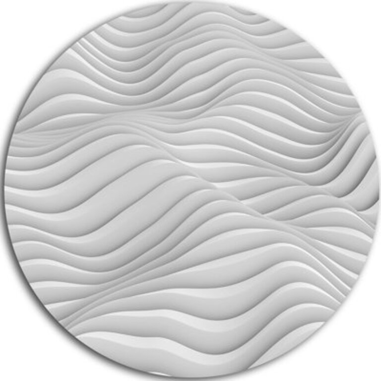 'Fractal Rippled White 3D Waves' Round Fractal Metal wall art print