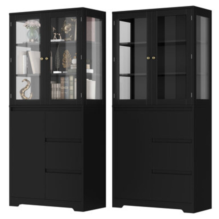 Humberwood 2-Piece 70.9"H Display Bookcase/Storage Cabinet Set - Set of 2 Glass Door Shelving Units with Adjustable Shelves
