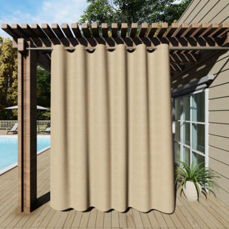 Dencie Solid Grommet Top Waterproof Black Out Pergola Outdoor Curtain Single Panel