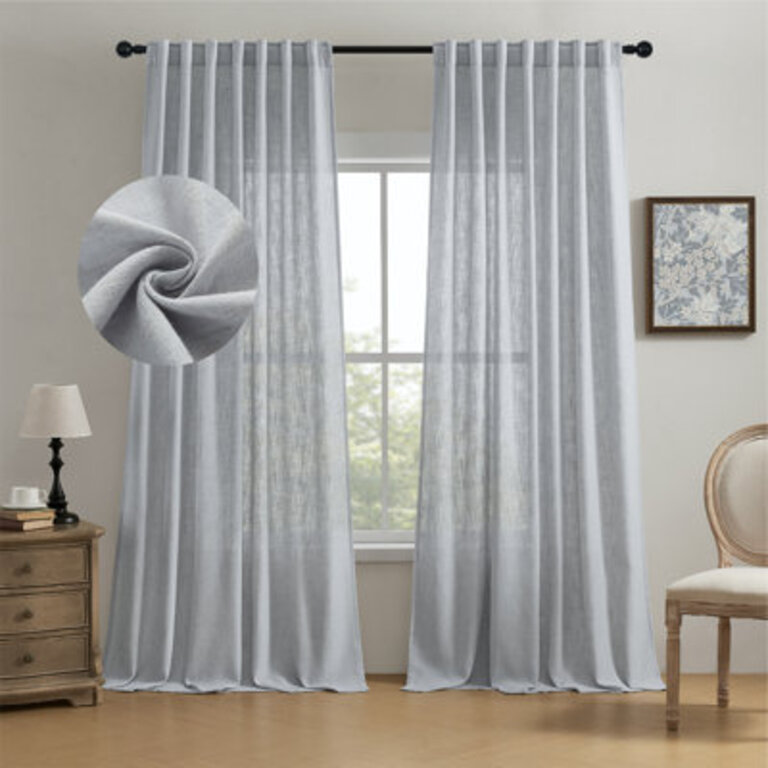 Carthamus Polyester Linen Textured Light Filtering Semi-Sheer Back Tab Curtain Pair(Set of 2)