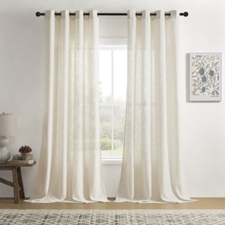 Carthamus Polyester Linen Textured Light Filtering Semi-Sheer Grommet Curtain Pair