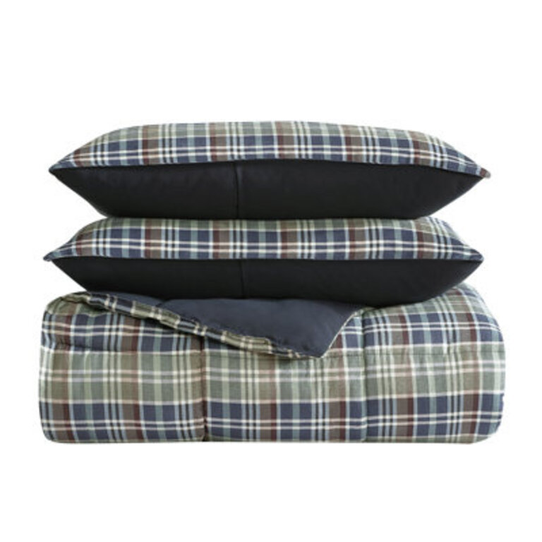 Eddie Bauer Rugged Plaid Down Alt Reversible Navy Comforter Set