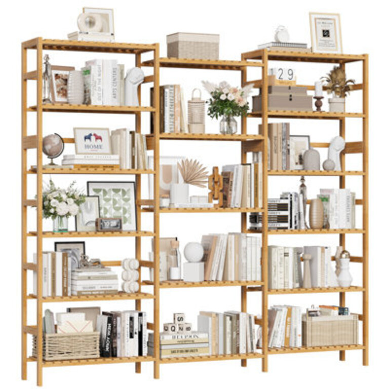 Kirklyn 63.4"H Bamboo Triple Wide Bookcase With 17 Shelves