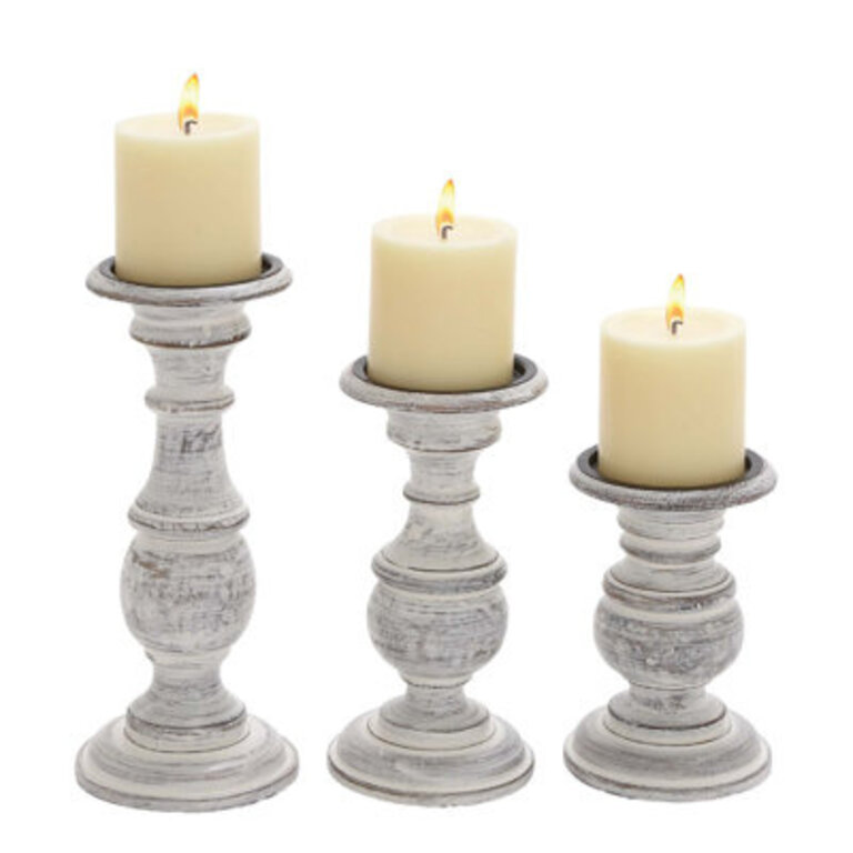 3 Piece Wood Tabletop Candlestick Set
