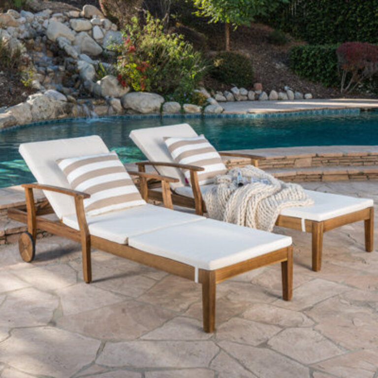Bevelyn Outdoor Acacia Chaise Lounge Set