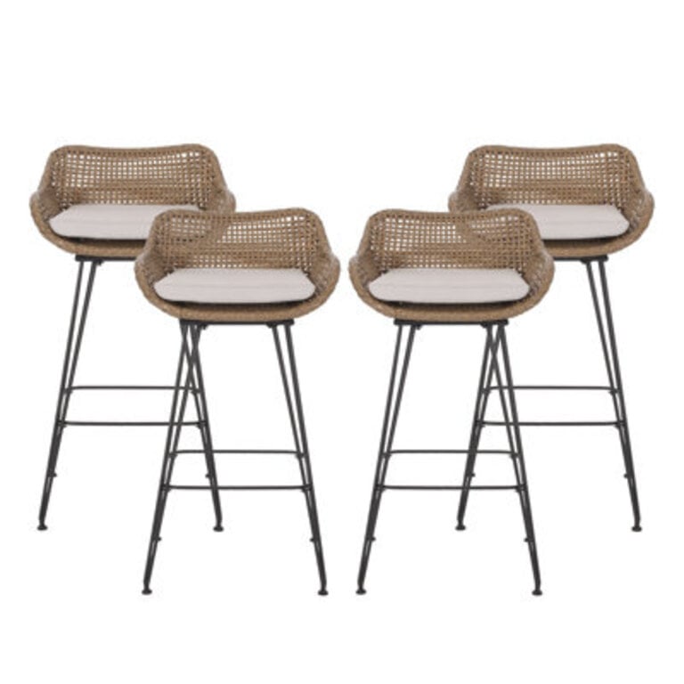 Aranza Polyethylene (PE) Wicker Outdoor 29.25'' Bar Stool with Cushion