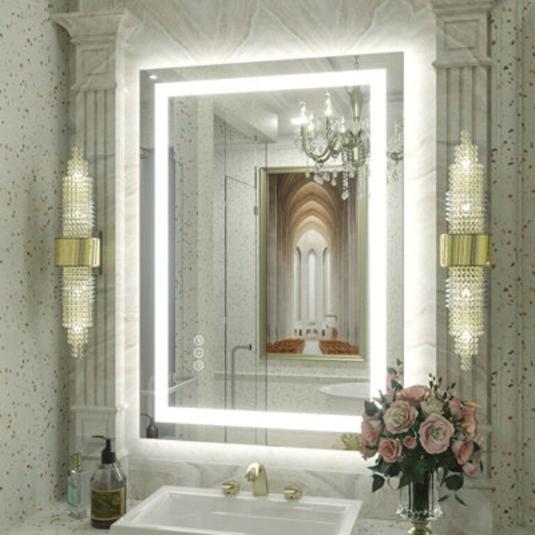 Aevar Super Bright Front & Back LED Lighted Anti-Fog Tempered Glass Bathroom/Vanity Mirror with ETL & 3-Year Warranty