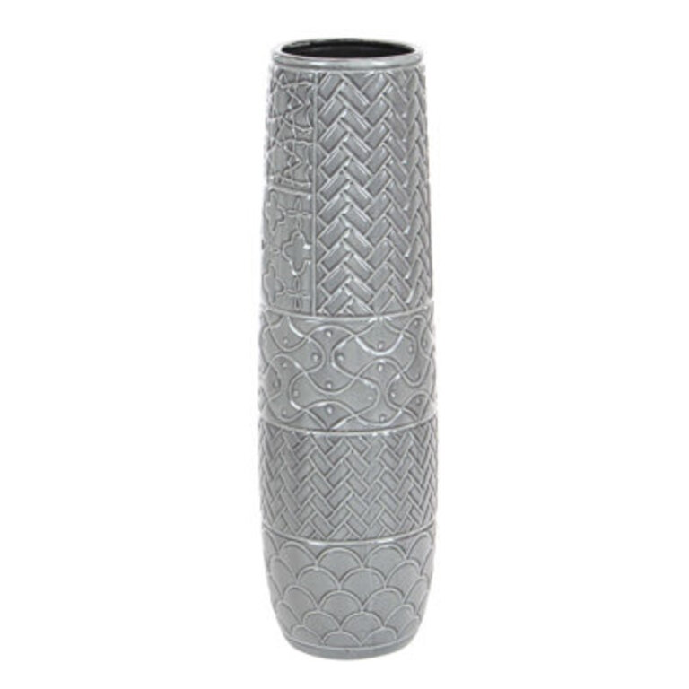 Ceramic Slim Engraved Patterned Decorative Gray Vase