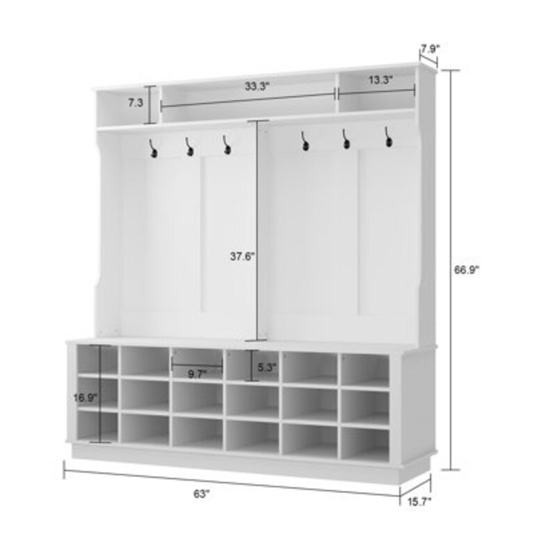 Tangela Hall Tree 63'' Wide with Bench and Shoe Storage