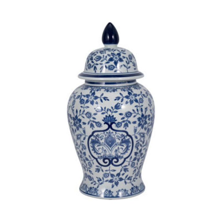 Chinoiserie Stoneware Ceramic Ginger Jar with Lid - Traditional Decorative Accent for Timeless Appeal
