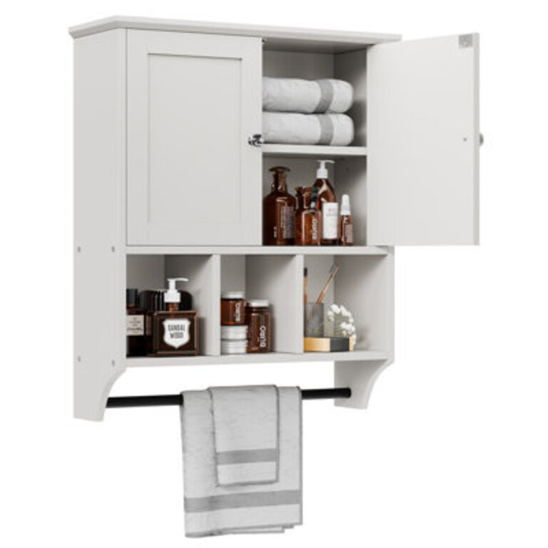 Bathroom Wall Cabinet With Towels Bar, Bathroom Cabinet Wall Mount With Adjustable Shelf, Modern Storage Cabinet Over Toilet Cabinet Medicine Cabinets For Bathroom Kitchen