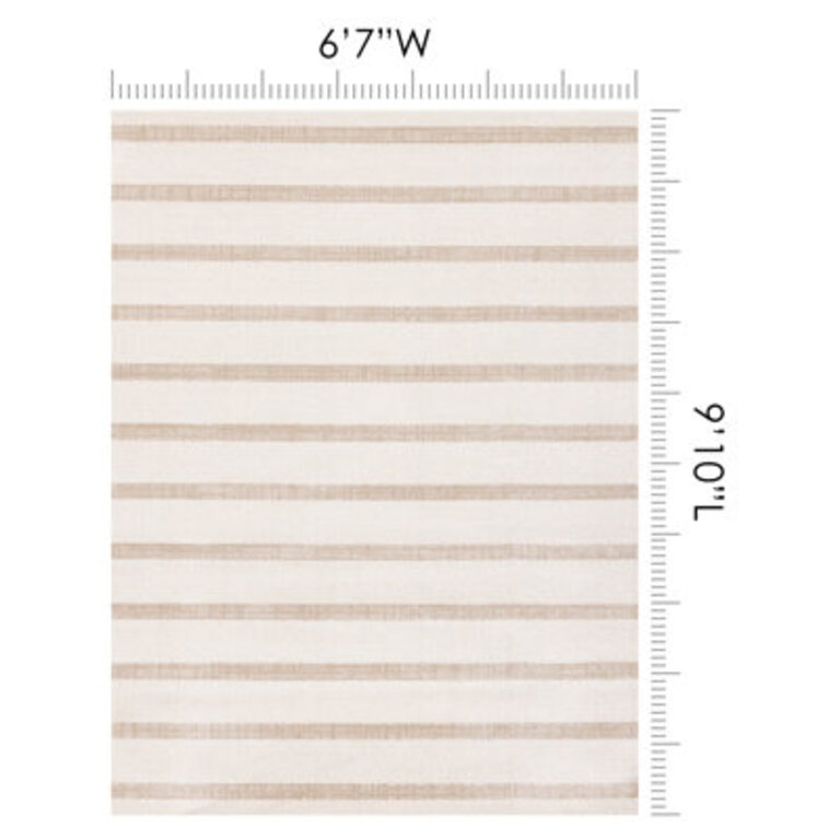 Wum Striped Machine Woven Polypropylene Area Rug in Beige/Cream