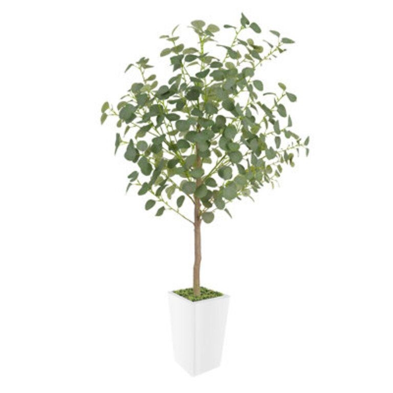 Paislee Artificial Eucalyptus Tree , Faux Eucalyptus Tree with Tall White Planter, Realistic Leaves