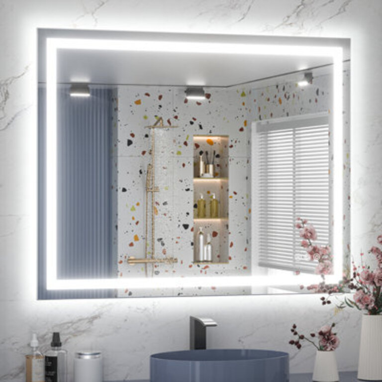 Katyusha Super Bright LED Lighted Bathroom Vanity Mirror 3-Color Temperature  Frontlit & Backlit Dimmable & Anti-Fog Wall Mirror